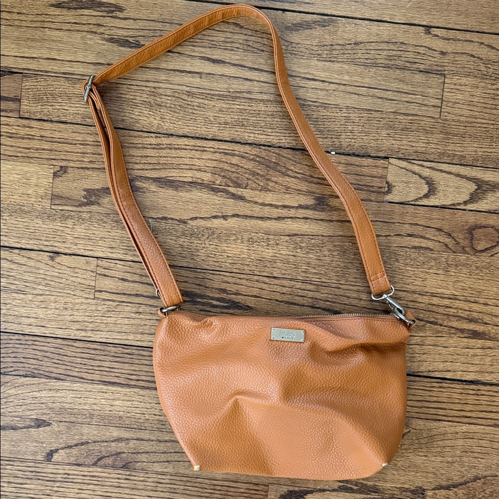 BCBG Paris Tan Pebbled Leather Crossbody Bag